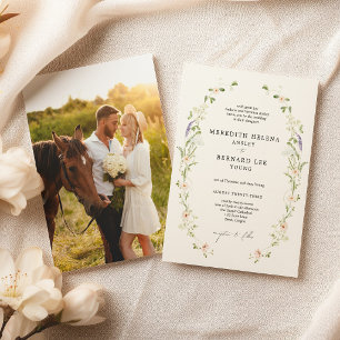 Formales Vintage-Rustikal-Wildblumen-Hochzeitsfoto Einladung