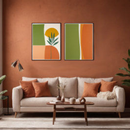 Formas Boho Abstractas en terracotta y oliva Bilderwand Sets