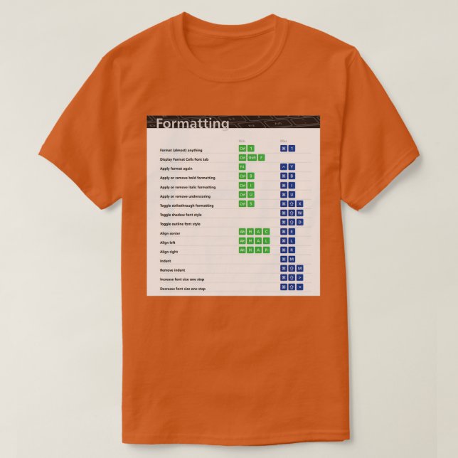 Formatieren von Excel-Tastenkombinationen T-Shirt (Design vorne)