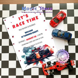 Formel-Rennwagen Roter Rauch Sterne F1 Geburtstag Einladung