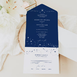 Formell himmlisch elegante Hochzeit in Navyblau All In One Einladung