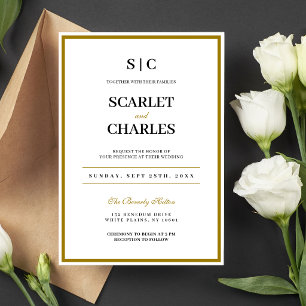 Formell Klassisch Schwarz Gold Monogramm Hochzeit Einladung
