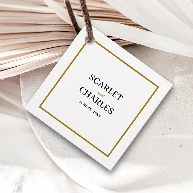 Formell Klassisch Schwarz Gold Monogramm Hochzeit Geschenkanhänger (Formal black and gold monogram favor tags add a refined, personalized finish to gifts.)