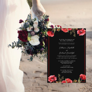 Formell Rot Floral Schwarz Hochzeit Einladung