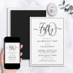 Formelle 50. Geburtstags Schwarz & Weiß Klassische Einladung<br><div class="desc">Feiern Sie die großen 5-0 im Stil! Nehmen Sie Ihre Geburtstagsfeier mit dieser formellen 50. Geburtstags Schwarz & Weiß Klassik Script Einladung auf die nächste Stufe. Mit einem klassischen schwarzen Textkasten auf weißem Hintergrund können personalisierte Details in einer modernen, handgeschriebenen Kalligraphie aufgenommen werden. Fügen Sie auf der Rückseite der Karte...</div>