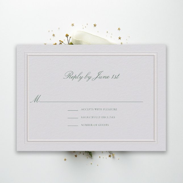 Formelle klassische grüne elegante elfenbeinfarben (modern classic wedding rsvp reply forest green type double frame ivory formal traditional stately)