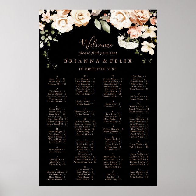 Formelle Royal Floral Alphabetisierungskarte Poster (Vorne)
