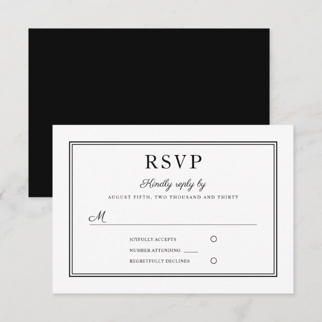 Formelle RSVP-Karte für Schwarz-Weiß-Hochzeiten RSVP Karte (Vorne/Hinten)