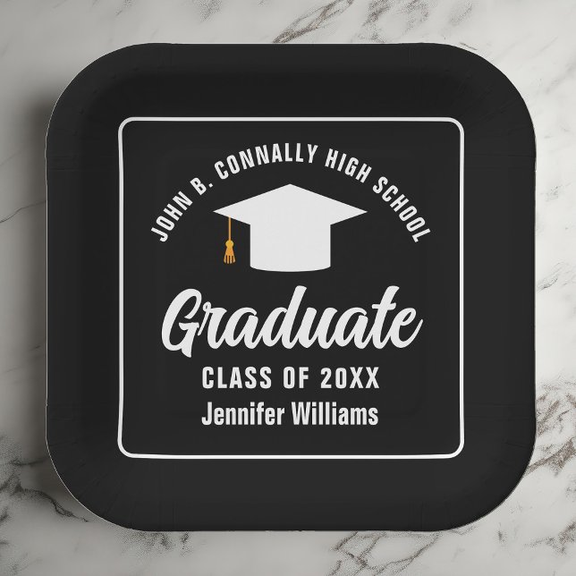 Formelle Schwarz-weiße Personalisierte Graduierung Pappteller (Von Creator hochgeladen)