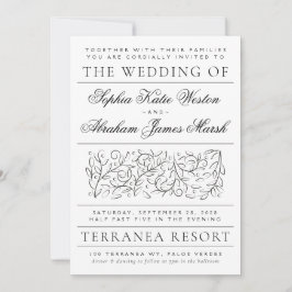 Formelle Scrolling-Blätter Schwarz-Weiß-Hochzeit Einladung