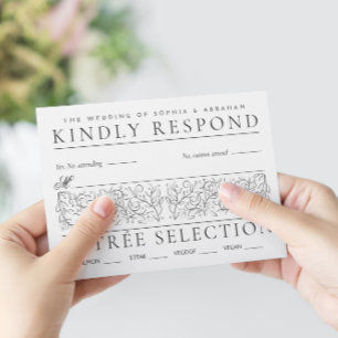 Formelle Scrolling-Blätter Schwarz-Weiß-Hochzeit RSVP Karte