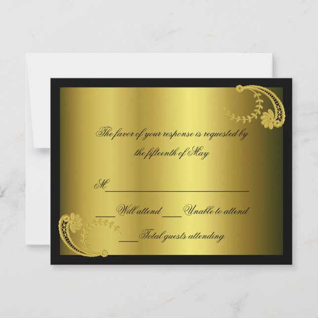 Formeller Schwarz-Gold-Antwortausweis RSVP Karte (Vorderseite)