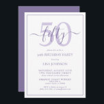 Formelles 50. Geburtstag Lilac Lavender Classic Sc Einladung<br><div class="desc">Feiern Sie die großen 5-0 im Stil! Nehmen Sie Ihre Geburtstagsfeier mit dieser 50. Geburtstagsfeier Lilac Lavender Classic Script Einladung auf die nächste Stufe. Mit einem klassischen lila lavender Textkasten auf weißem Hintergrund können personalisierte Details in einer modernen handgeschriebenen Kalligrafie enthalten werden. Fügen Sie auf der Rückseite der Karte ein...</div>