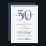Formelles 50. Geburtstag Navy Klassisches Skript Einladung<br><div class="desc">Feiern Sie die großen 5-0 im Stil! Nehmen Sie Ihre Geburtstagsfeier mit dieser 50. Geburtstagsnacht mit klassischer Schrift auf den nächsten Level. Mit einem klassischen Navy Blue Textkasten auf weißem Hintergrund können personalisierte Details in einer modernen, handgeschriebenen Kalligraphie enthalten werden. Fügen Sie auf der Rückseite der Karte ein zusätzliches Stück...</div>