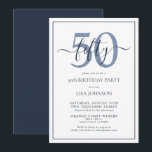 Formelles 50. Geburtstag Navy Klassisches Skript Einladung<br><div class="desc">Feiern Sie die großen 5-0 im Stil! Nehmen Sie Ihre Geburtstagsfeier mit dieser 50. Geburtstagsnacht mit klassischer Schrift auf den nächsten Level. Mit einem klassischen Navy Blue Textkasten auf weißem Hintergrund können personalisierte Details in einer modernen, handgeschriebenen Kalligraphie enthalten werden. Fügen Sie auf der Rückseite der Karte ein zusätzliches Stück...</div>