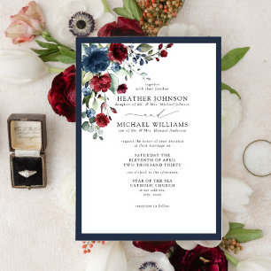 Formelles blaues Burgundy-Wasser-Farbskript Einladung