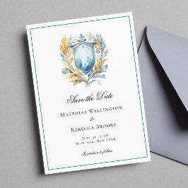 Formelles klassisches Blue Wappen Monogram Wedding Save The Date