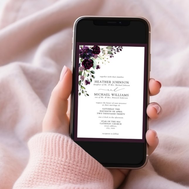 Formelles Pflaumen-Lila Blumenwasser-Farbskript Einladung (Von Creator hochgeladen)