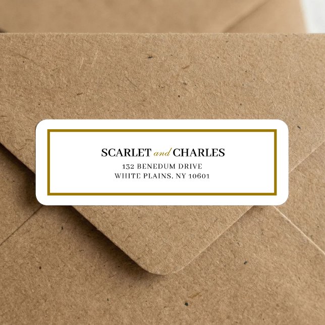Formelles schwarzes Gold-Monogramm-Hochzeits-Rücks (Formal black and gold monogram return address label adds a polished, personalized mailing touch.)