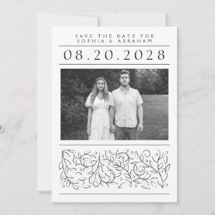 Formelles Scrollen von Blätter Schwarz-Weiß-Foto Save The Date