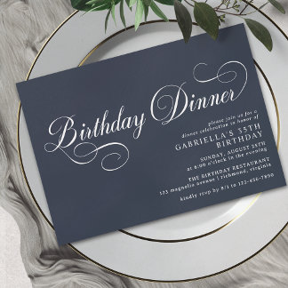 Formelles Skript | Modern Navy Blue Birthday Dinne Einladung