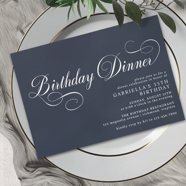 Formelles Skript | Modern Navy Blue Birthday Dinne Einladung (Von Creator hochgeladen)
