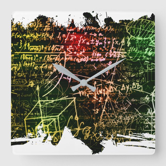 Formeln im mathematischen Raum Quadratische Wanduhr (Vorderseite)