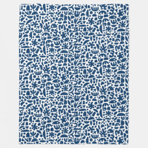 Formen Abstrakt 140821 - Indigoblau auf Weiß Fleecedecke
