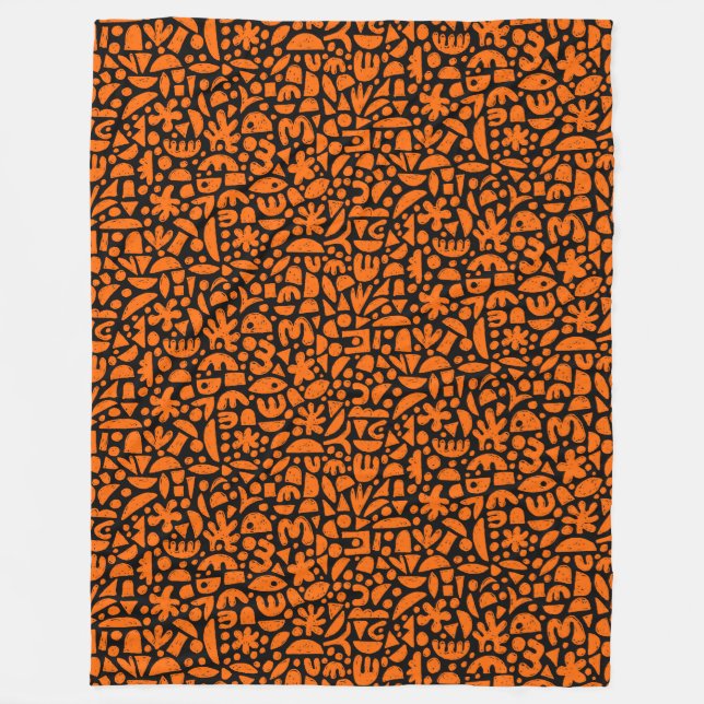Formen Abstrakt 140821 - Orange auf Schwarz Fleecedecke (Vorderseite)
