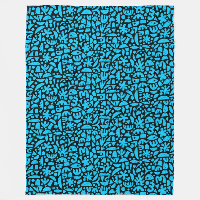 Formen Abstrakt 140821 - Sky Blue on Black Fleecedecke (Vorderseite)