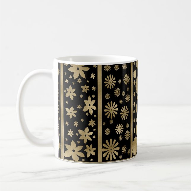 Formen und Blume verbinden sich in Schwarz und Gol Kaffeetasse (Links)