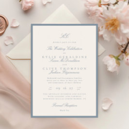 Förmliche Gerahmte Classic Monogram Dusty Blue Wed Einladung