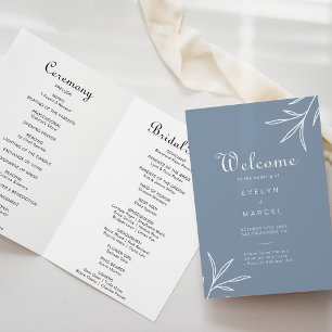 Förmliche Minimal Dusty Blue-Folded-Hochzeit Programm