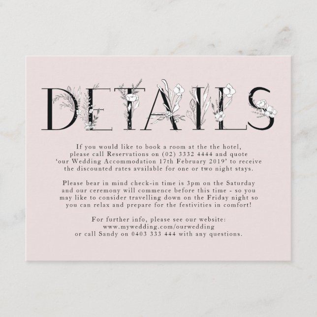 Förmliche rosa Blumenbriefe Hochzeitskarte Begleitkarte (Vorderseite)