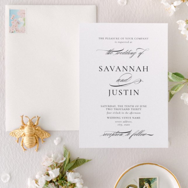 Förmliche Schwarz-Weiß-Kalligrafie-Hochzeit Einladung (Designed for weddings the couple are hosting themselves)