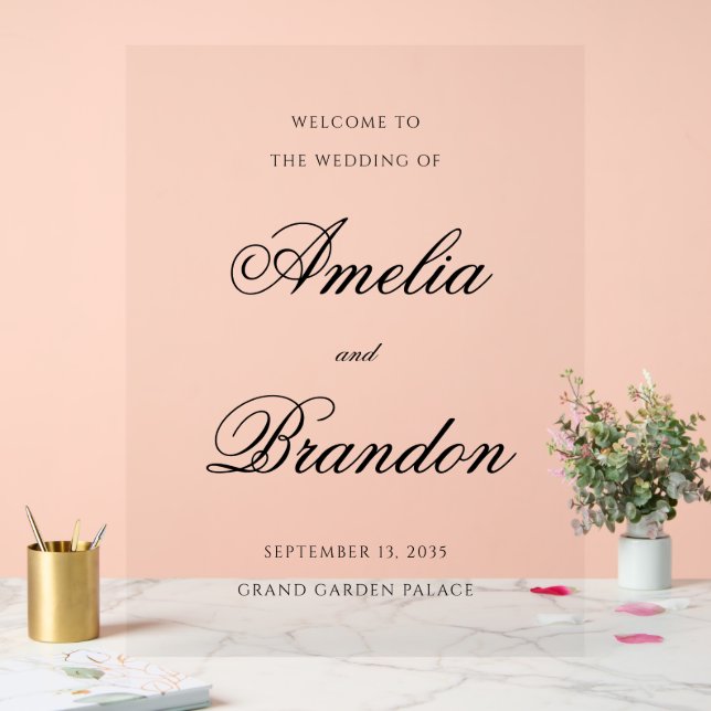 Förmliche transparente Schwarze SkriptWedding Will Acrylschild (Hochzeit)