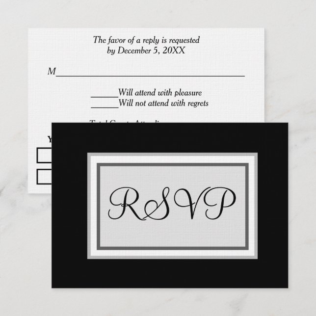 Förmliches Hochzeitssilber Schwarz-weiß RSVP Karte (Vorne/Hinten)