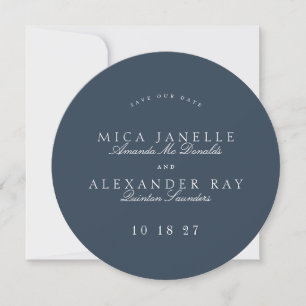 Förmliches klassisches Navy-Blue-Calligrafy Round- Save The Date