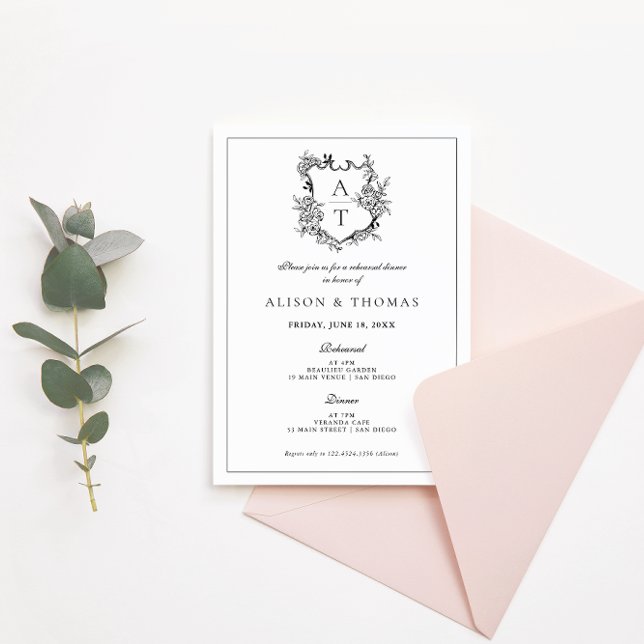 Förmliches Wappen Schwarz-Weiß-Probe-Abendessen Einladung (Von Creator hochgeladen)