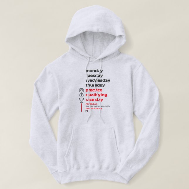 FORMULA 1 RACE WEEK WHITE HOODIE (Design vorne)