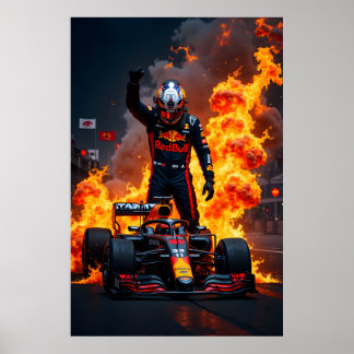 Formula One Racing Champion Celebration with Fire  Poster
