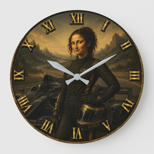 Formula Race Driver Funny Mona Lisa Racing Gift Große Wanduhr (Vorderseite)