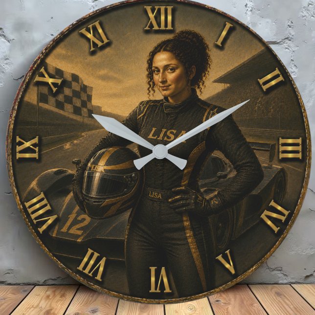 Formula Race Driver Funny Mona Lisa Racing Gift Große Wanduhr (Von Creator hochgeladen)
