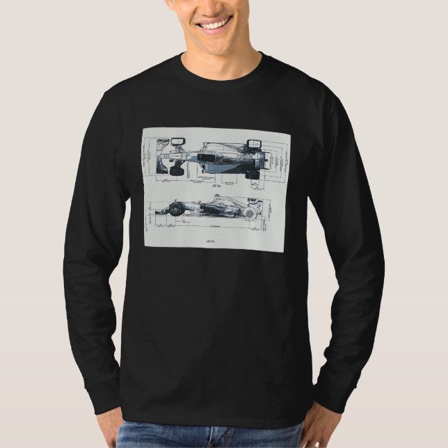 Formula Racing Car Blueprint Mechanical Engineerin T-Shirt (Vorderseite)
