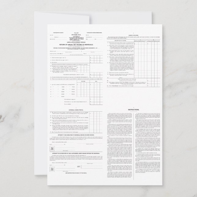 Formular 1040 für die ursprüngliche Einkommensteue (Vorderseite)