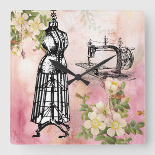 Formular für das Vintage Maschinenkleiden der Nähh Quadratische Wanduhr
