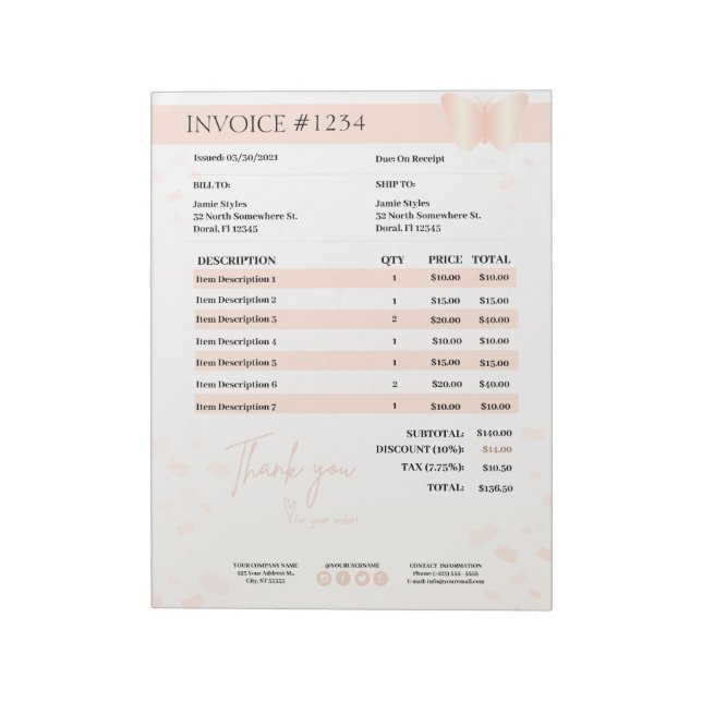 Formular Geschäftsanweisung, Rechnung, Verkaufsann Notizblock (Rotiert)