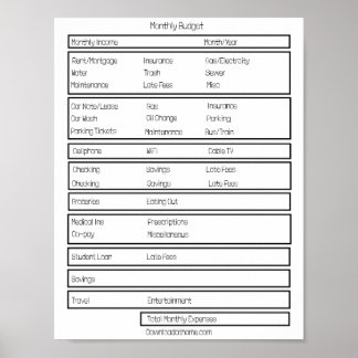 Formulare Monatlicher Haushalt. Verfolgen Sie Ihre Poster