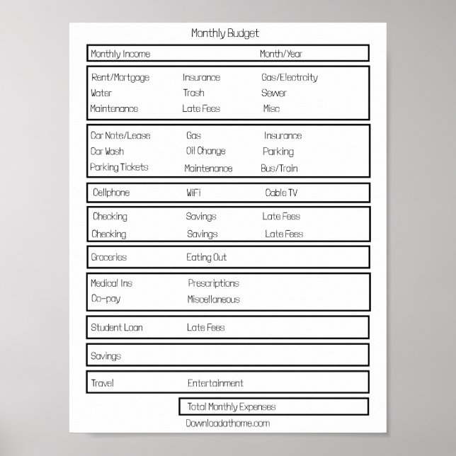 Formulare Monatlicher Haushalt. Verfolgen Sie Ihre Poster (Vorne)