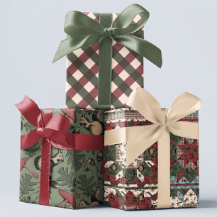 Forst-Patchwork-Weihnachtsverpackungspapier-Set Geschenkpapier Set